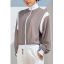 Sporty Ladies Jacket Plain Zipper Fly Stand Collar Dry Fit Long Sleeve Workout Jacket