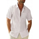 Cozy Men Shirt Plain Chest Pocket Turn-down Collar Long Sleeves Regular Button-up Shirt