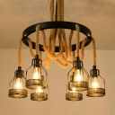 Metal Wheel Chandelier Pendant Light Vintage Dining Room Ceiling Lamp in Black