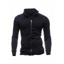 Fancy Hoodie Pure Color Pocket Long Sleeve Slim Fitted Stand Collar Zipper Hoodie for Men