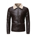 Trendy Jacket Solid Spread Collar Long Sleeve Skinny Zip Fly Leather Fur Jacket for Guys