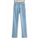 Casual Womens Jeans Midwash Blue Zip Closure High Waist Bootcut Denim Pants
