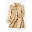Basic Solid Color Trench Coat Notched Lapel Collar Single Breasted Trench Coat for Ladies