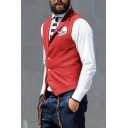 Popular Guys Suit Vest Solid Color Chest Pocket Slim Lapel Collar Button down Suit Vest
