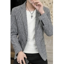 Classic Men Blazer Stripe Print Long Sleeve Lapel Collar Skinny Single Button Suit Blazer