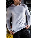 Casual Mens Sweatshirt Solid Color Round Neck Long-Sleeved Rib Cuffs Slim Fitted Sweatshirt