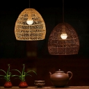 Asian 1 Head Lantern Hanging Lighting Wood Hanging Pendant Light for Living Room