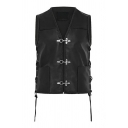 Men's Retro Suit Vest Solid Color V-neck Drawstring Design Regular Fit Suit Vest