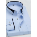 Edgy Mens Shirt Contrast Collar Single Breasted Long Sleeve Chest Pocket Shirt
