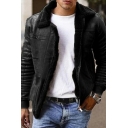 Men Cool Leather Fur Jacket Solid Pocket Zip Placket Spread Collar Leather Fur Jacket