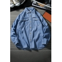 Modern Jacket Plain Button Closure Pocket Detail Turn-down Collar Loose Fit Denim Jacket for Men