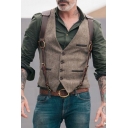 Guy's Creative Suit Vest Pure Color Pocket V Neck Sleeveless Slim Fit Button-up Suit Vest