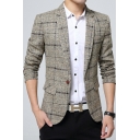 Trendy Blazer Plaid Print Lapel Collar Long Sleeve Slim Single Button Suit Blazer for Men