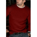 Street Look Boy's Sweater Whole Colored Crew Neck Rib Trim Long Sleeves Regular Sweater