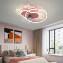 Heart Ceiling Fan Light Modern Metal Remote Control Stepless Dimming 4-Light LED Ceiling Fan for Kid’s Room