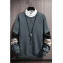 Edgy Guys Hoodie Contrast Color Long Sleeve Relaxed Fit Round Collar Pullover Sweatshirt