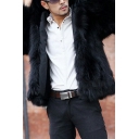 Simple Guys Jacket Pure Color Pocket Hooded Long-Sleeved Relaxed Zipper Leather Fur Jacket
