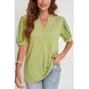 Leisure Tee Shirt Pure Color Short-sleeved V Neck Regular Fit T-shirt for Women