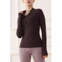 Casual Ladies Jacket Plain 1/4 Zip Stand Collar Long Sleeve Sportwear Jacket