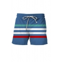 Stylish Shorts Stripe Print Drawstring Waist Pocket Detail Mid Rise Shorts for Men
