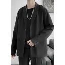 Fashion Blazer Pure Color Lapel Collar Long-Sleeved Relaxed Button up Suit Blazer for Guys