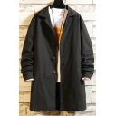 Popular Coat Plain Notched Collar Long Sleeve Pocket Loose Button Fly Trench Coat for Boys