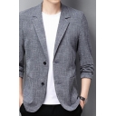 Men's Daily Suit Jacket Heathered Lapel Collar Button Closure Pocket Detail Suit Jacket