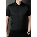 Casual Mens Shirt Solid Turn-Down Collar Short Sleeve Single Breasted Shirt