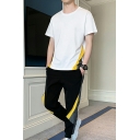 Casual Mens Co-ords Color Block Crew Neck Short Sleeve T-Shirt with Pants Two Piece Set