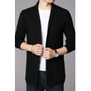 Cozy Mens Cardigan Whole Colored Long Sleeves Fitted Button Closure Shawl Collar Cardigan
