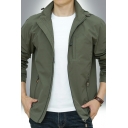 Mens Cool Jacket Pure Color Long-Sleeved Stand Collar Regular Fit Zip Closure Jacket
