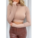 Fashion Womens Crop Knit Top Hollow Out Stand Up Collar Tie Back Long Sleeve Slim Fit Knit Top