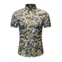 Fancy Shirt Floral Printed Turn-Down Collar Short Sleeve Single Breasted Shirt for Men