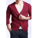 Basic Men Cardigan Solid Color V Neck Long Sleeve Slimming Button Placket Knitted Cardigan