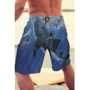 Men Leisure Shorts Shark Print Drawstring Waist Pocket Detail Mid Rise Regular Fit Shorts