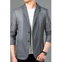 Men Trendy Suit Blazer Plain Lapel Collar Button Closure Pocket Detail Suit Blazer