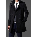 Basic Mens Coat Whole Colored Long Sleeve Lapel Collar Double Breasted Pea Coat for Men