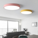 1-Light Macaron Flush Mount Light Minimalist Style Round Shape Metal Ceiling Light