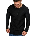 Men's Dashing T-Shirt Pure Color Long Sleeve Round Neck Regular Fit T-Shirt