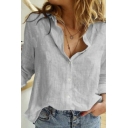 Popular Solid Color Shirt Button Closure Spread Collar Long Sleeve Loose Fit Shirt for Women