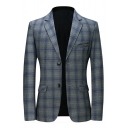 Pop Suit Blazer Plaid Patterned Lapel Collar Button-up Chest Pocket Suit Blazer for Guys