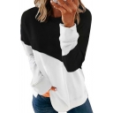 Leisure Womens Pullover Sweatshirt Color Block Round Neck Long Sleeve Loose Fit Sweatshirt