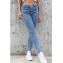 Classic Womens Super Skinny Jeans Plain Mid Waist Zipper Fly Ankle Length Slim Fit Jeans