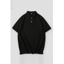 Stylish Mens Polo Shirt Plain Short Sleeve Button Detail Turn-down Collar Regular Fit Polo Shirt