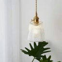 1 Light Cup Hanging Ceiling Light Modern Style Clear Glass Pendant Lamp in Beige