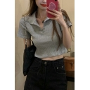 Daily Womens Polo Shirt Lapel Collar Short Sleeve Slim Fit Knitted Polo Shirt