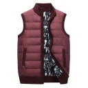 Retro Vest Contrast Color Pocket Stand Collar Regular Sleeveless Zip Down Vest for Guys