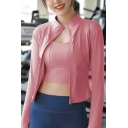 Leisure Womens Fitness Jacket Stand Collar Zipper Closure Quick Dry Slim Fit Yoga Jacket