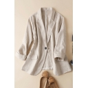 Casual Linen Blazer Solid Color Lapel Collar Single Button Loose Fit Blazer for Women