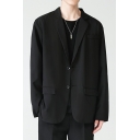 Men's Vintage Suit Jacket Solid Color Lapel Collar Button Closure Pocket Detail Suit Jacket